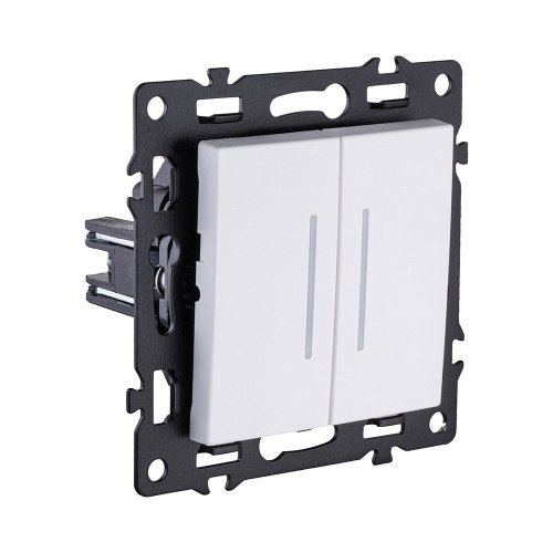Выключатель 2-клавишный проходной 10А/250В с LED подсветкой, белый Kollinger Asthetik AS-011WH