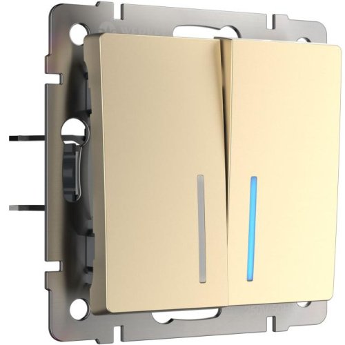 W1122111/ Выключатель двухклавишный проходной с подсветкой (шампань) Выключатель Werkel Встраиваемые механизмы шампань W1122111/ Выключатель двухклавишный проходной с подсветкой (шампань)