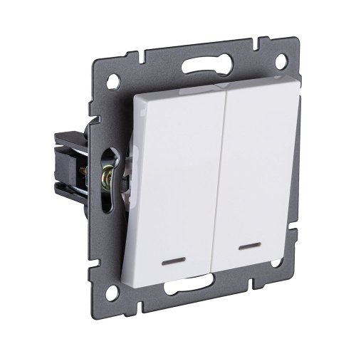 Выключатель 2-клавишный 10А/250В с LED подсветкой, белый Kollinger REA-S-008WH для Aspekt, Eleganz, Reflex