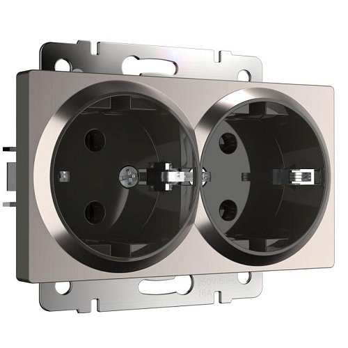 Розетка Werkel W1172002/ Розетка двойная с заземлением (глянцевый никель)