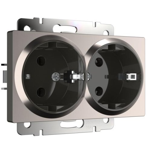 Розетка Werkel W1172002/ Розетка двойная с заземлением (глянцевый никель)