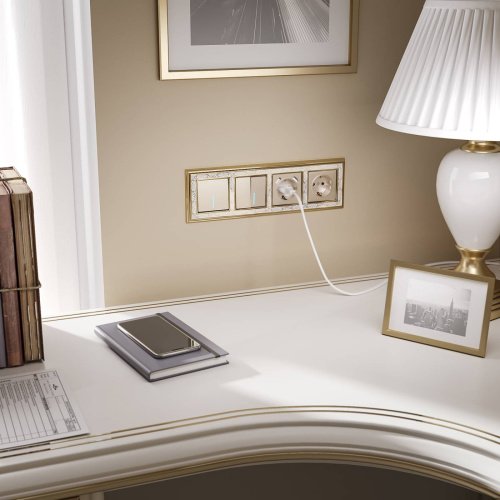 W1122111/ Выключатель двухклавишный проходной с подсветкой (шампань) Выключатель Werkel Встраиваемые механизмы шампань W1122111/ Выключатель двухклавишный проходной с подсветкой (шампань)