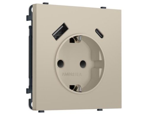 MS350010 MS350010 Комплект механизма электрической розетки SIGMA Кашемир 2USB A+C 20W (быст. зар.) с/з с/ш 16A-250V QUANT PRO (SP3500, PR160)