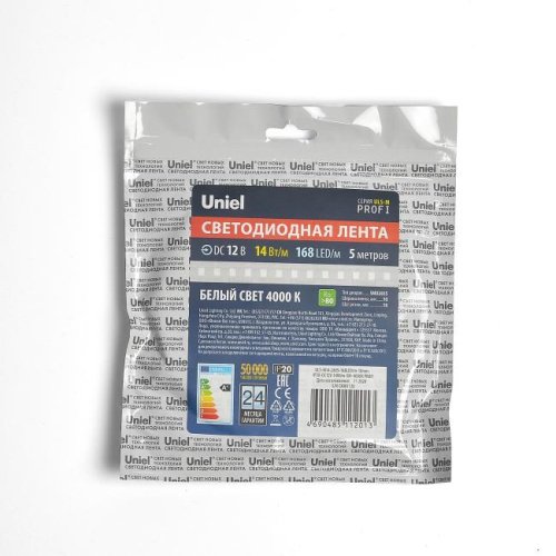 LED лента Uniel ULS-M14-2835-168LED/m-10mm-IP20-DC12V-14W/m-5M-4000K PROFI катушка в герметичной упаковке