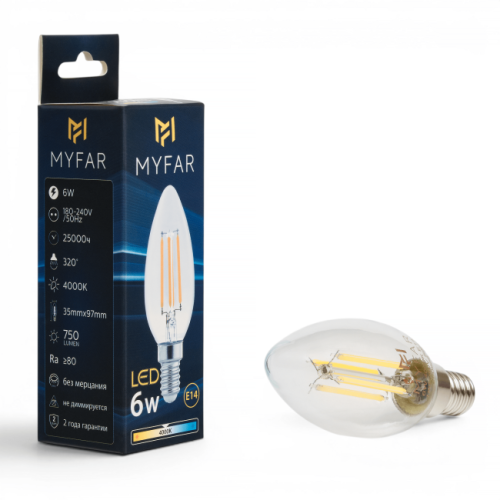 MB1002E14-6W4K Светодиодная лампочка Базис E14 MyFar MB1002E14-6W4K