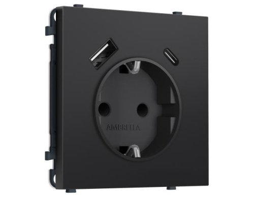 MS810010 MS810010 Комплект механизма электрической розетки SIGMA Черный матовый 2USB A+C 20W (быст. зар.) с/з с/ш 16A-250V QUANT PRO (SP8100, PR160)