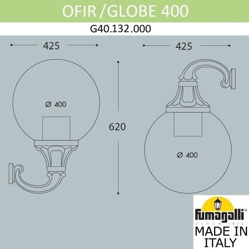 Уличный настенный светильник Fumagalli Globe 400 G40.132.000.AYE27