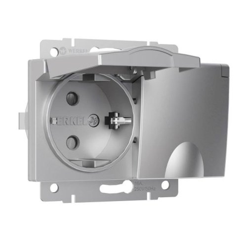 Розетка Werkel W1172206/ Розетка двойная влагозащ. с зазем. с защит. крышками и шторками (серебряный)