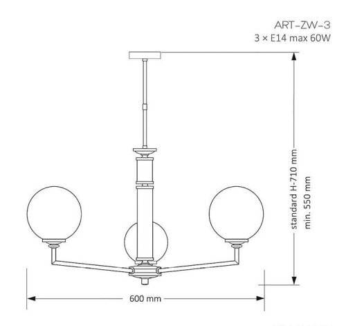 Люстра на штанге Kutek Artu Glass ART-ZW-3(N) G