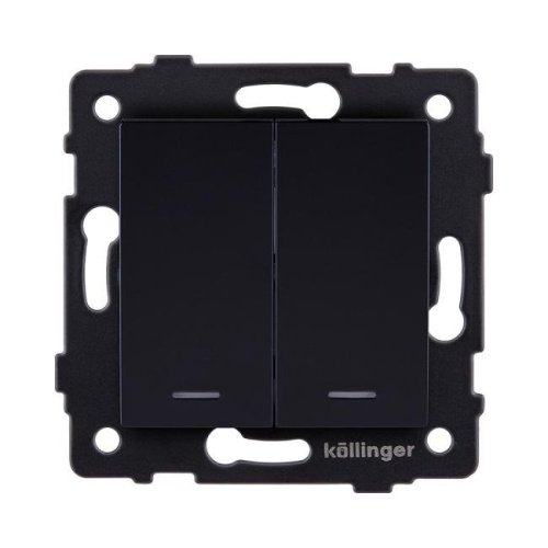 REA-S-008BK Выключатель 2-клавишный 10А/250В с LED подсветкой, черный Kollinger REA-S-008BK для Aspekt, Eleganz, Reflex