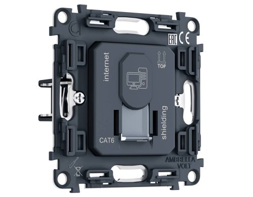PR185 Механизм компьютерной розетки RJ-45 (8P8C) CAT6A экранированной с автоматической защитной шторкой QUANT PRO