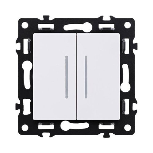 Выключатель 2-клавишный проходной 10А/250В с LED подсветкой, белый Kollinger Asthetik AS-011WH