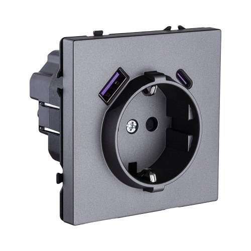 EC-016GY Розетка штепсельная SCHUKO 16A/250 В с USB A+C 20W, серый Kollinger Eclipse EC-016GY