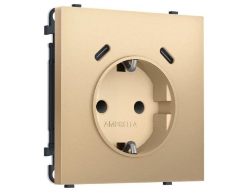 MS890510 MS890510 Комплект механизма электрической розетки SIGMA Золото Мягкое касание 2USB С+C 20W (быст. зар.) с/з с/ш 16A-250V QUANT PRO (SP8905, PR165)