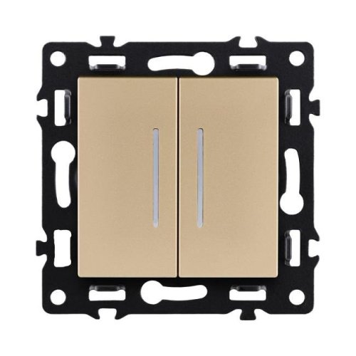 Выключатель 2-клавишный проходной 10А/250В с LED подсветкой, золотой Kollinger Asthetik AS-011GD