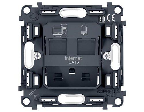 PR189 PR189 Механизм компьютерной двойной розетки RJ-45 (8P8C) CAT6 с автоматической защитной шторкой QUANT PRO