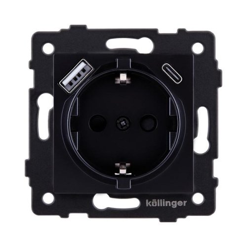 Розетка штепсельная SCHUKO 16A/250 В с USB A+C 20W, черный Kollinger REA-004BK для Aspekt, Eleganz, Reflex