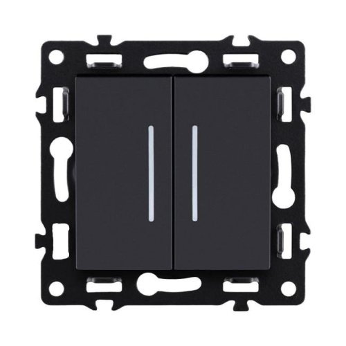 Выключатель 2-клавишный 10А/250В с LED подсветкой, черный Kollinger Asthetik AS-010BK