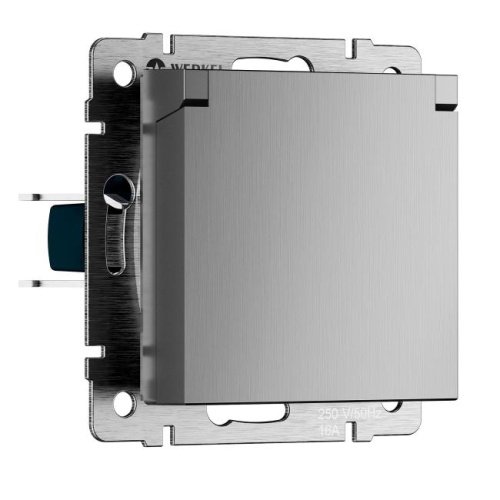 Розетка Werkel Встраиваемые механизмы серебряный рифленый W1171209/ Розетка влагозащ. с зазем. с защит. крышкой и шторками N (cеребряный рифленый)