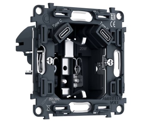 PR165 PR165 Механизм электрической розетки 2USB С+C 20W (быстрая зарядка) с/з на винтовых зажимах 16A-250V QUANT PRO