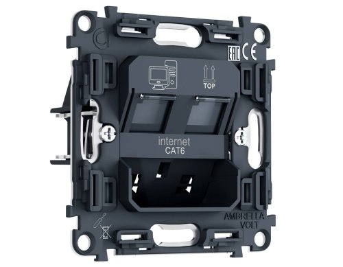 PR189 Механизм компьютерной двойной розетки RJ-45 (8P8C) CAT6 с автоматической защитной шторкой QUANT PRO