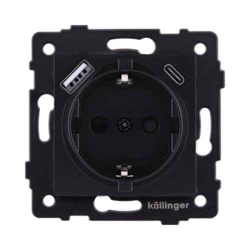 REA-004BM Розетка штепсельная SCHUKO 16A/250 В с USB A+C 20W, черный матовый Kollinger REA-004BM для Aspekt, Eleganz, Reflex