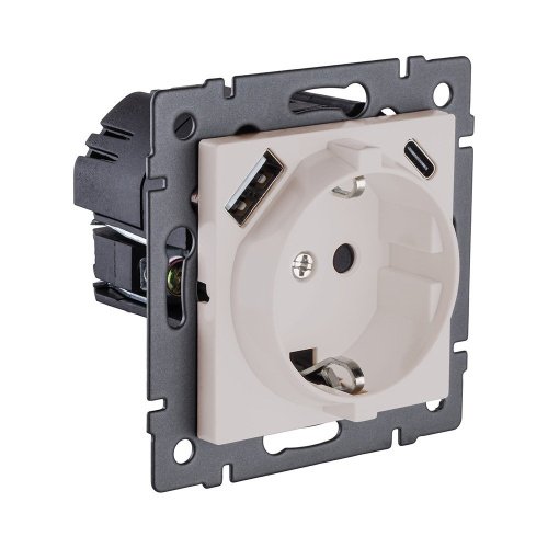 Розетка штепсельная SCHUKO 16A/250 В с USB A+C 20W, кашемир матовый Kollinger REA-004CM для Aspekt, Eleganz, Reflex