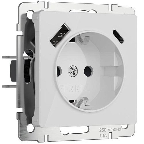 W1171741/ Розетка c заземлением, шторками и USB тип A+C (белый акрил) Розетка Werkel W1171741/ Розетка с заземлением, шторками и USB тип A+C (белый акрил)