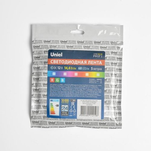 LED лента Uniel ULS-M25-5050-60LED/m-10mm-IP20-DC12V-14,4W/m-5M-RGB PROFI катушка в герметичной упаковке