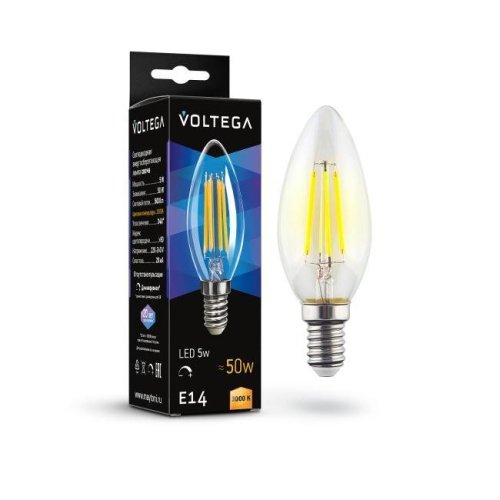 7200 Светодиодная лампа Voltega Candle dim 5W 7200