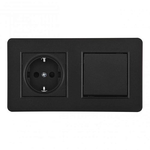 SET16-2-40-1-30-1 black Выключатель одноклавишный с розеткой с заземлением и шторками Arte Milano Set16-2 SET16-2-40-1-30-1 black
