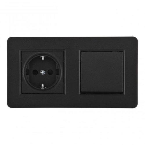 SET16-2-40-1-30-1 black Выключатель одноклавишный с розеткой с заземлением и шторками Arte Milano Set16-2 SET16-2-40-1-30-1 black