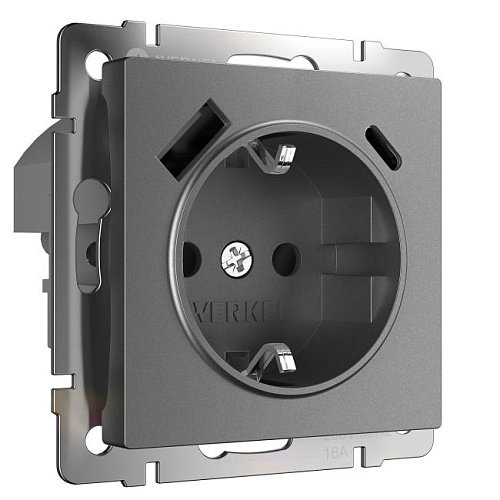 W1171764/ Розетка c заземлением, шторками и USB тип A+C (графит матовый) Розетка Werkel W1171764/ Розетка с заземлением, шторками и USB тип A+C (графит матовый)