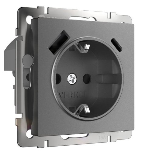 Розетка Werkel W1171764/ Розетка с заземлением, шторками и USB тип A+C (графит матовый)