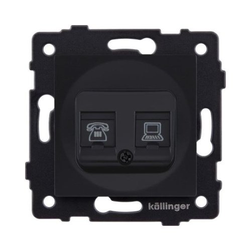 REA-011BM Розетка двойная RJ11 + RJ45 Cat.6, черный матовый Kollinger REA-011BM для Aspekt, Eleganz, Reflex