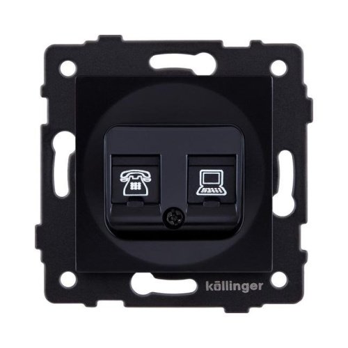 Розетка двойная RJ11 + RJ45 Cat.6, черный Kollinger REA-011BK для Aspekt, Eleganz, Reflex