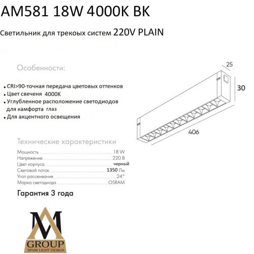 Трековый светильник AM Group AM581 18W 4000K BK