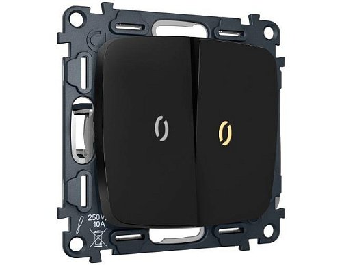 MO804050 MO804050 Комплект механизма 2-кл выключателя с самовозвратом с подсветкой 3200K OMEGA Черный матовый QUANT (OP8040, VM129, G11Y)