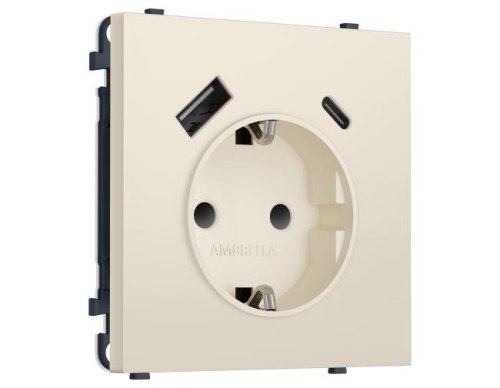 MS330010 MS330010 Комплект механизма электрической розетки SIGMA Бежевый матовый 2USB A+C 20W (быст. зар.) с/з с/ш 16A-250V QUANT PRO (SP3300, PR160)