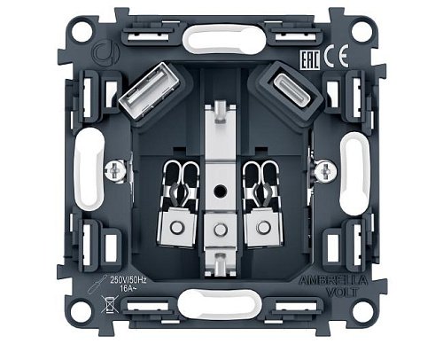 PR160 Механизм электрической розетки 2USB A+C 20W (быстрая зарядка) с/з на винтовых зажимах QUANT PRO