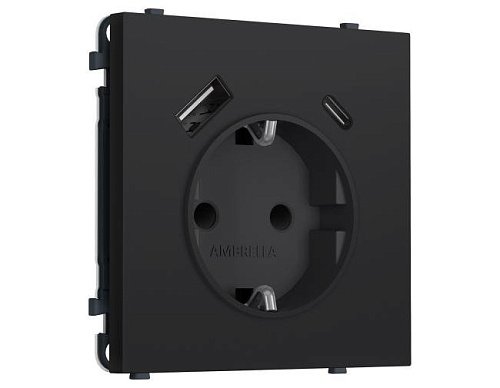 MS990010 MS990010 Комплект механизма электрической розетки SIGMA Черный Мягкое касание 2USB A+C 20W (быст. зар.) с/з с/ш 16A-250V QUANT PRO (SP9900, PR160)