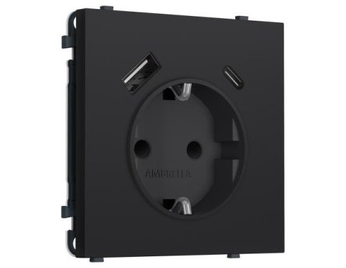 MS990010 MS990010 Комплект механизма электрической розетки SIGMA Черный Мягкое касание 2USB A+C 20W (быст. зар.) с/з с/ш 16A-250V QUANT PRO (SP9900, PR160)