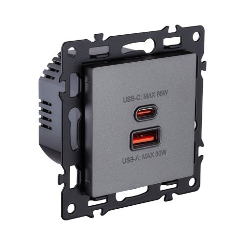 Розетка USB A+C 65W, серый Kollinger Asthetik AS-024GY