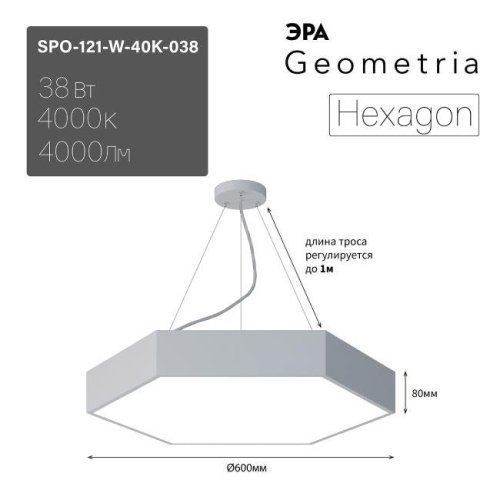 Светильник подвесной ЭРА Hexagon SPO-121-W-40K-038