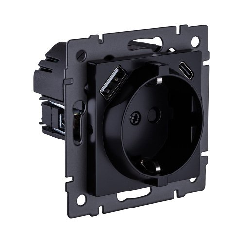 Розетка штепсельная SCHUKO 16A/250 В с USB A+C 20W, черный Kollinger REA-004BK для Aspekt, Eleganz, Reflex