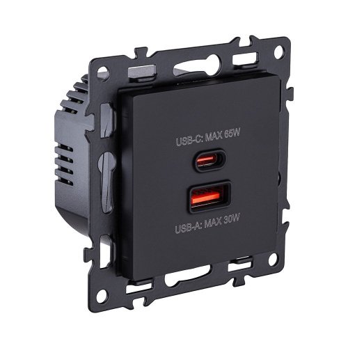 AS-024BK Розетка USB A+C 65W, черный Kollinger Asthetik AS-024BK