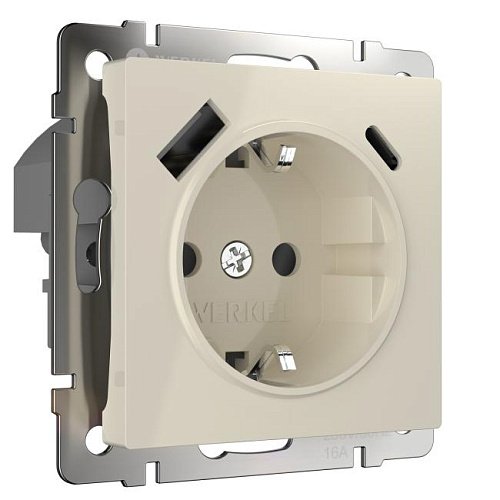W1171703/ Розетка c заземлением, шторками и USB тип A+C (слоновая кость) Розетка Werkel W1171703/ Розетка с заземлением, шторками и USB тип A+C (слоновая кость)