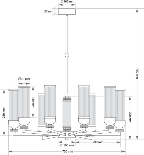 Люстра на штанге Kutek Izano IZA-ZW-8(ZM/5)T