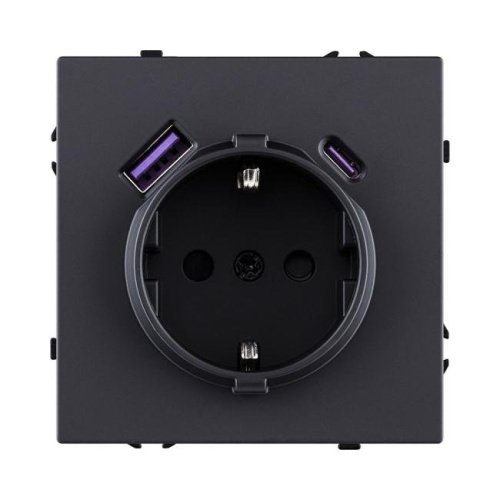 Розетка штепсельная SCHUKO 16A/250 В с USB A+C 20W, черный матовый Kollinger Eclipse EC-016BK