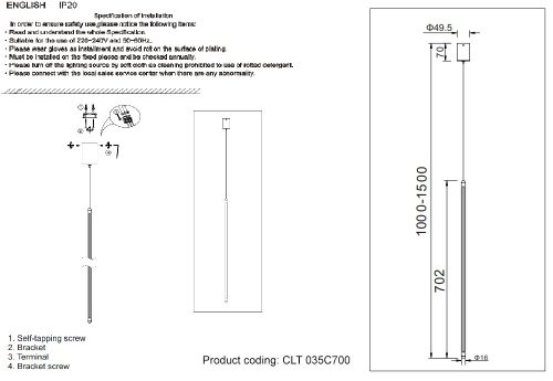 Светильник подвесной Crystal Lux CLT 035 CLT 035C700 WH